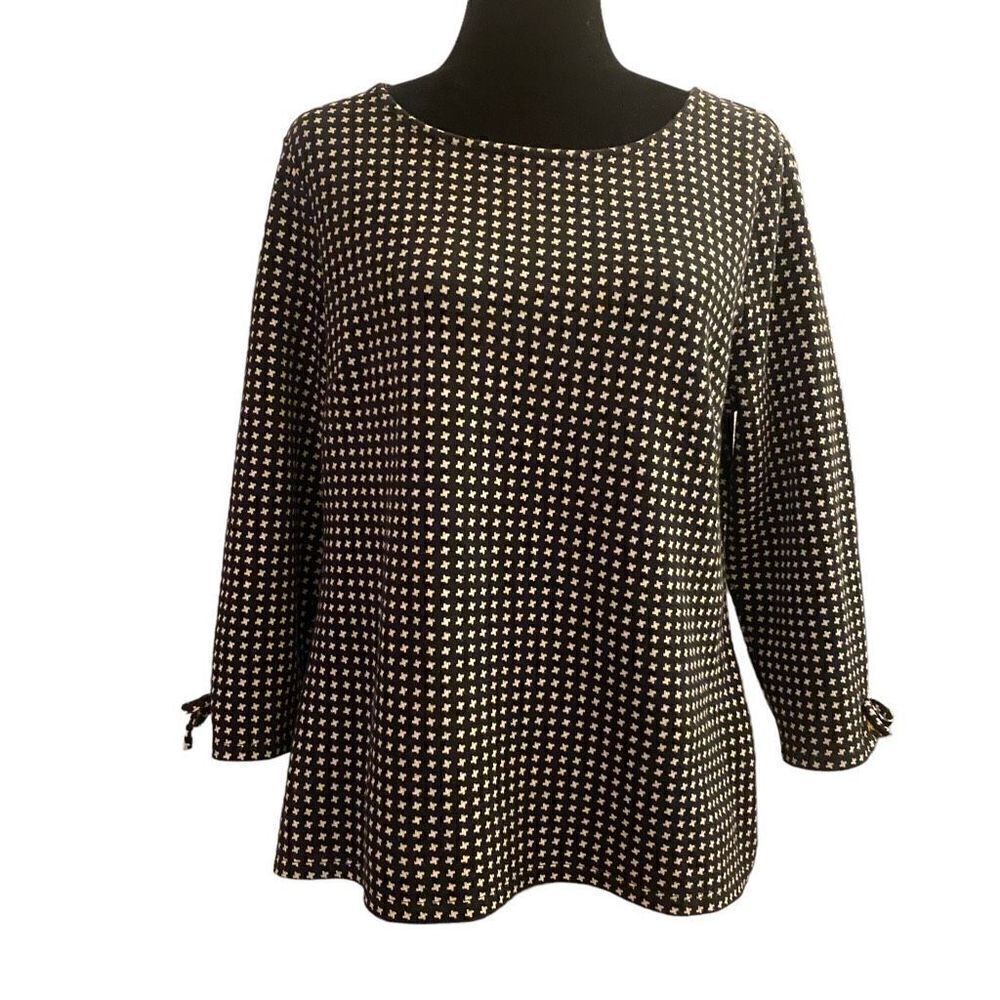 Talbots‎ Black and White Pattern 3/4 Bow Sleeve Boatneck Sweater Sz L